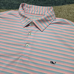 Vineyard Vines Men's Blue Pink Stripe OTG On-The-Go Sankaty Polo Shirt Large